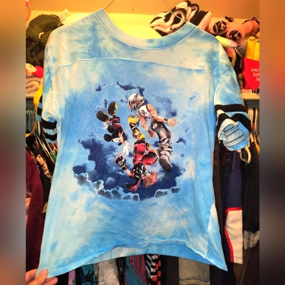 Disney Blue Tie-Dye Kids Tee with Characters Kingdom Hearts Anime